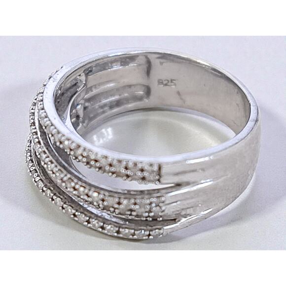 Vintage 925 Silver Crossover Ring Multiple Rows Cubic Zirconia CZ Sparkle - Picture 3 of 11